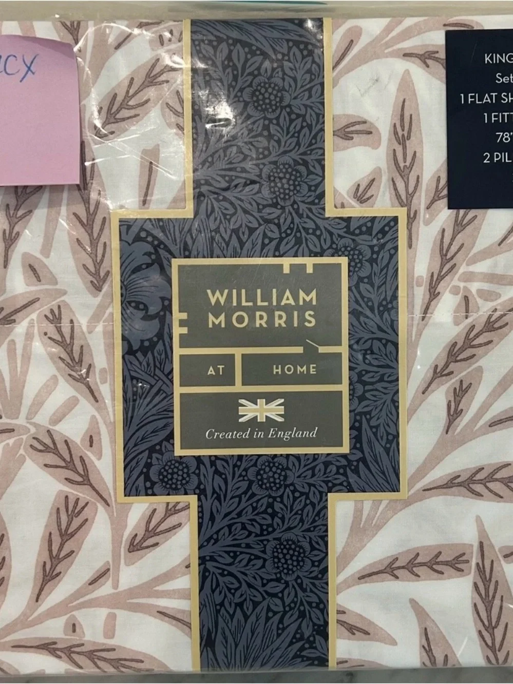 William Morris England KING Sheet Set Original Willow Plaster Pink 4pc Cottage